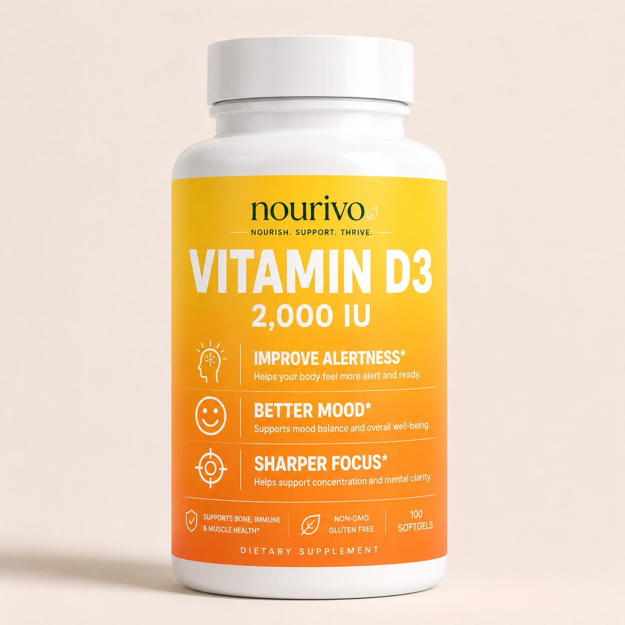 Nourivo Vitamin D3 2,000 IU | Daily Immune, Mood & Energy Support