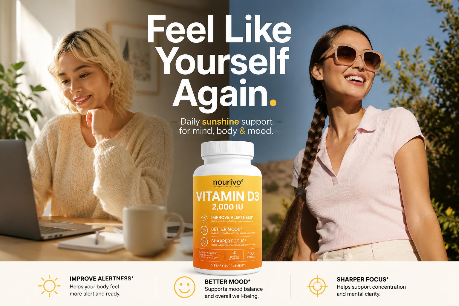 Nourivo Vitamin D3 2,000 IU | Daily Immune, Mood & Energy Support