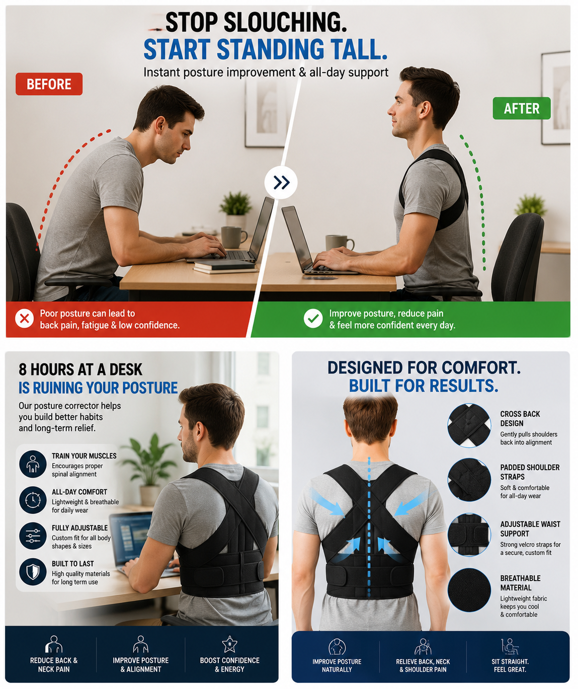 AlignWell Adjustable Posture Corrector & Lumbar Support Brace